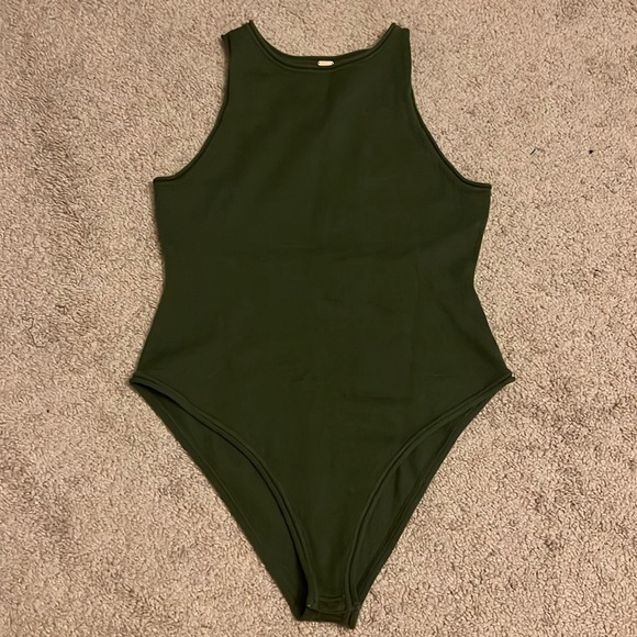 Free People Tops - Free People ribbed olive green sweater material high neck bodysuit Size …